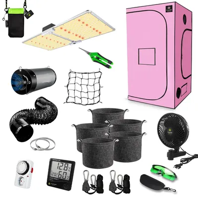 Produktbild von Canna4Home GrowBox Komplettset 100 x 100 x 200 cm pink Anbau Set Gewächshaus mit dimmbarer LED Vollspektrum Grow-Lampe, mit Abluftset, Pflanztöpfe