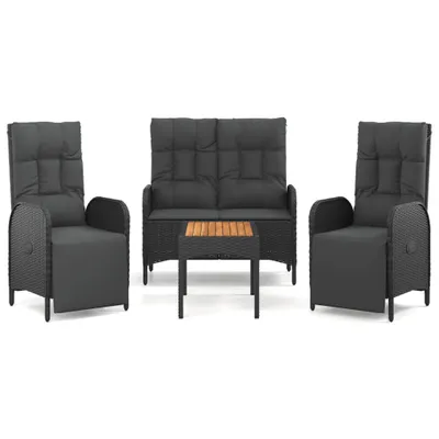 Produktbild von vidaXL 4-tlg. Garten-Essgruppe mit Kissen Schwarz Poly Rattan