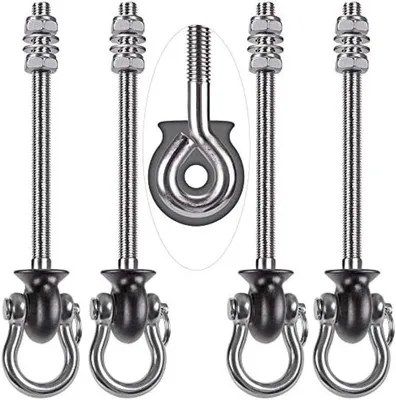 Produktbild von PolkaHome® Set von 4 schweren Edelstahl-Schaukelbefestigungen, 304 Edelstahl, für Innen- und Außenbereich, geeignet für Veranda, Yogastuhl