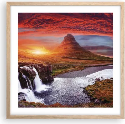 Produktbild von Gerahmtes Poster - Rahmen in heller Eiche - Kirkjufell Wasserfall Berg - 50x50 cm - Wand Bild - Wanddeko - Wandbilder - Kunstposter - Wandposter - Bilderrahmen - Bilder - Kunstdruck - P2NAC50x50-4704