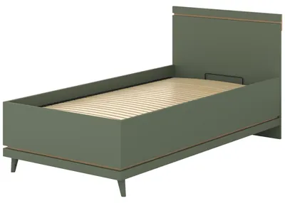 Produktbild von Bett mit integriertem Bettkasten, 100x200 cm, Modell CANDIS 54, Farbe Grün / Eiche, geölt