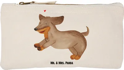 Produktbild von Mr. & Mrs. Panda Pouch Hund Dackel Größe S Klein - Weiß - Geschenk, Etui, Mäppchen, Hunde, pencil case, Dachshund, Sprüche, Stoffbeutel, Herz, Kulturbeutel