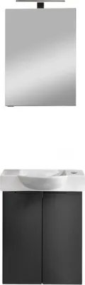 Produktbild von FACKELMANN SBC B.PARIS Gäste WC Waschtisch Set mit Spiegelschrank 55 cm breit, Schwarz matt, Türanschlag rechts  Eleganz und Funktionalität für Dein Badezimmer