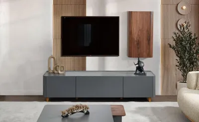 Produktbild von Designer Grauer Sideboard r Wohnzimmer TV-Ständer Lowboard