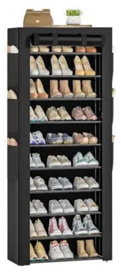 Image de Étagère à chaussures, 11 niveaux, housse anti-poussière, 60 cm, noire