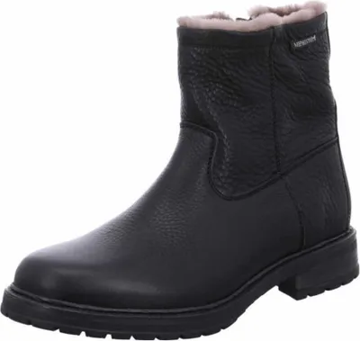 A black leather boot with fur lining.