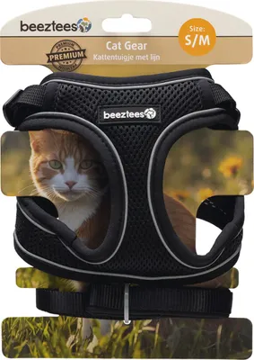 Produktbild von Beeztees Katzengeschirr mit Leine aus Nylon schwarz, Größe: S/M
