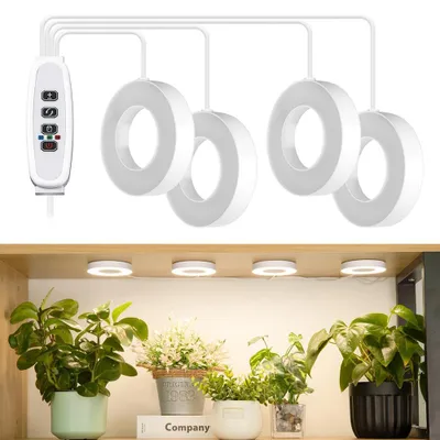 Productafbeelding van 9 cm plantlamp, LED-volledig spectrum plantenlicht voor kamerplanten. Groeilamp met timer, 3 lichtmodi, dimbaar. Groeilampen, set van 4