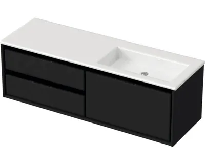 Produktbild von Sanox Badmöbel-Set Loft BxHxT 140,5 x 47 x 45,5 cm Frontfarbe schwarz mit Waschtisch Mineralguss weiß Griff chrom 847519