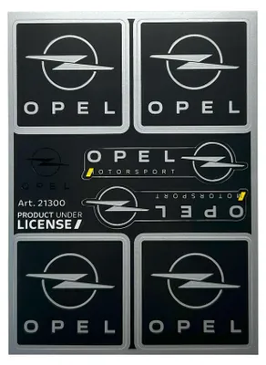 Zdjęcie produktu dla Oficjalny zestaw naklejek Opel Motorsport, czarne i chromowane logo, 94 x 131 mm, 6 naklejek