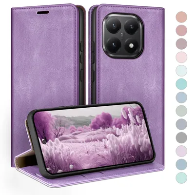 Produktbild von HUOUH für Xiaomi 15T Hülle mit RFID Schutzhülle aus Lederhülle Handyhülle,Kartenfach Leder ständer Handy hülle,360 Grad Schutz Cover für Xiaomi 15T Klapphülle Wallet Case Flieder Lila