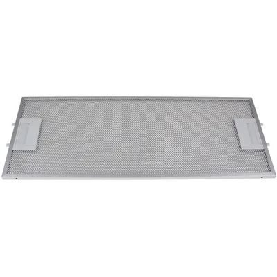 A metal range hood filter with two gray handles on a white background.