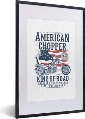 Produktbild von MuchoWow® MuchoWow® Gerahmtes Poster Mancave - Motor - Flagge - Vintage 40x60 cm - Poster mit zchwarzem Bilderrahmen - Poster in Rahmen