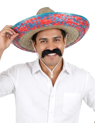 Obrázok produktu pre Sombrero Mexico slamený klobúk béžovo-červeno-modrý - jedna veľkosť