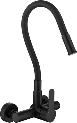 Immagine prodotto di Rubinetto da cucina - Miscelatore - Montaggio a parete - Bocchetta flessibile a 360° - 1,55 kg - Nero opaco