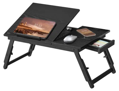 Obrázek produktu pro SONGMICS Přenosný stolek na notebook do postele, bambus, MDF, výškově nastavitelný, 55 x 34,9 cm – ebenově černá barva, rozměry 55,5 x 34,9 cm
