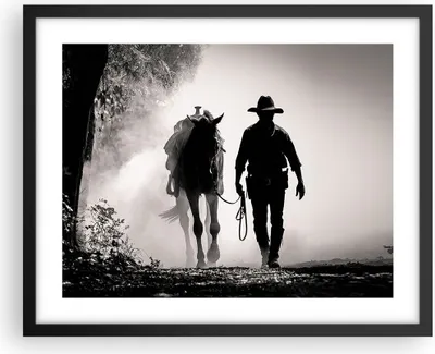 Produktbild von Gerahmtes Poster - Schwarzer Rahmen - Cowboy Pferd Shady - 50x40 cm - Wand Bild - Wanddeko - Wandbilder - Kunstposter - Wandposter - Bilderrahmen - Bilder - Kunstdruck - P2BAA50x40-4620