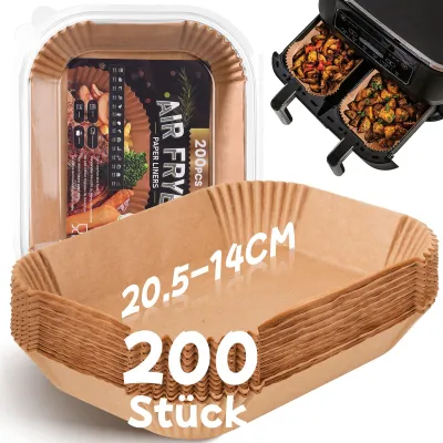 Produktbild von 200 Blatt Backpapier für Heißluftfritteusen mit zwei Kammern, 20,5 x 14 cm, kompatibel mit Ninja Dual Zone/Double Stack Heißluftfritteusen, AF300EU, AF400EU, AF400EUCP und anderen Heißluftfritteusen mit zwei Kammern.