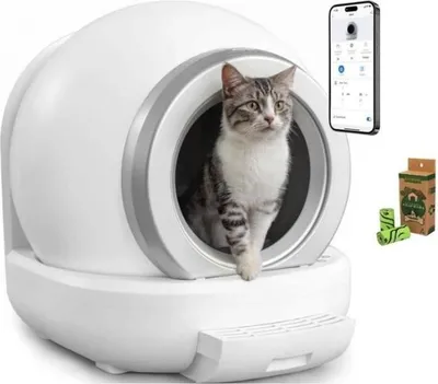 Produktbild von Selbstreinigende Katzentoilette, 65L, APP-Konnektivität, 57 x 50 x 53 cm, Abnehmbar und Waschbar