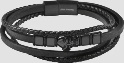 Produktbild von Akzent Armband aus Kunstlederion mit Edelstahlelementen, Totenkopf, Ionenplattiert, schwarz