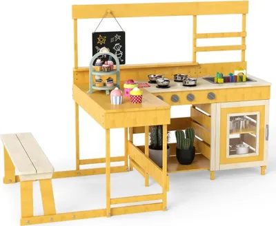 Immagine prodotto di Cucina da esterno per bambini in fango con tavolo da picnic - Legno di abete