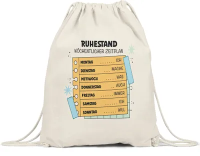 Produktbild von Ruhestand Wöchentlicher Zeitplan Turnbeutel Gymsack Wochenplan Zeitplan Ruhestand Pension Plan Tagesstruktur Rente
