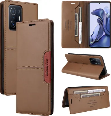 Produktbild von Handyhülle für Xiaomi 11T / 11T Pro Hülle, Leder Flip Wallet Kartenfach Stand Schutzhülle Braun