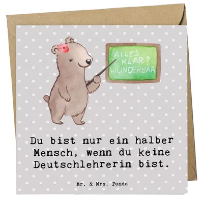 Produktbild von Mr. & Mrs. Panda Klappkarte Deutschlehrerin Herz - Grau Pastell - Geschenk, Glückwunschkarte, doppelkarte, Grundschule, faltkarte, anlasskarte, Deutschunterricht, Spruch