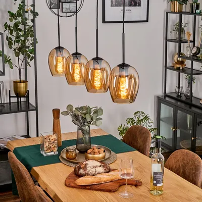 Produktbild von Usigliano Pendellampe aus Metall/Glas in Schwarz/Bernsteinfarben