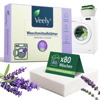 Produktbild von Veely Waschmittelblätter Lavendel 40 Blätter für bis zu 80 Wäschen auch für Wolle und Seide geeignet