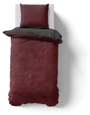 Produktbild von Flausch Wende Bettwäsche 135x200 80x80 cm Cashmere Touch Plüsch Anthrazit-Bordeaux