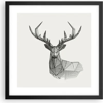 Produktbild von Gerahmtes Poster - Schwarzer Rahmen - Hirsch Skizze Skandinavisch - 40x40 cm - Wand Bild - Wanddeko - Wandbilder - Kunstposter - Wandposter - Bilderrahmen - Bilder - Kunstdruck - P2BAC40x40-4950