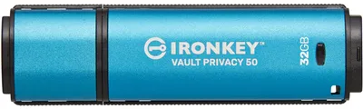 Zdjęcie produktu dla Kingston Technology IronKey 32GB Vault Privacy 50 szyfrowaniem AES-256, FIPS 197, 32 GB, USB Typu-A, 3.2 Gen 1 (3.1 Gen 1), 250 MB/s, Pokrywka, Czarny, Niebieski