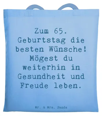 Produktbild von Mr. & Mrs. Panda Einkaufstasche Spruch 65. Geburtstag Glückwünsche - Sky Blue - Geschenk, Grußkarten, herzlicher Wunsch, totebag, Jubilar, Tasche, Happy Birthday, Wunder