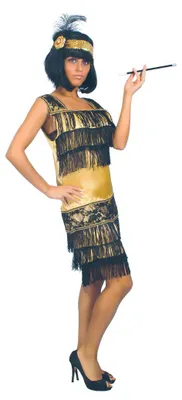 Produktbild von goldenes Charleston Kleid mit Fransen für Damen Gr. M - L, Größe:M