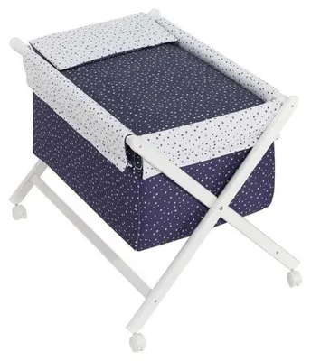 Obrázok produktu pre Interbaby Kolíska Junior 90 x 72 cm drevo/bavlna biela/navy 4-dielna