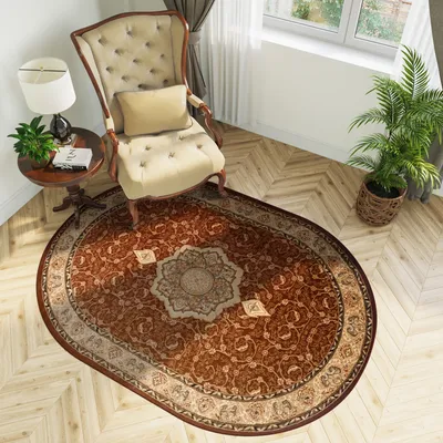 Produktbild von Teppich Oval Wohnzimmer Schlafzimmer Kurzflor Klassisch Design Braun  200 x 300 cm