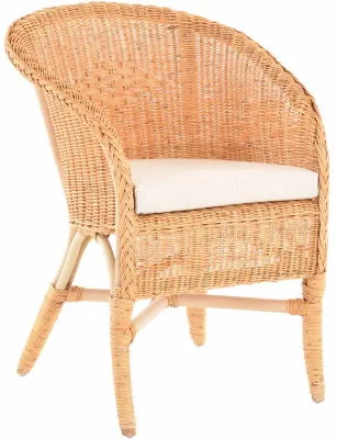Produktbild von KRINES HOME Klassischer Rattan Club-Sessel inkl. Polster Beige Rattansessel Flechtsessel (Natur ungeschält)