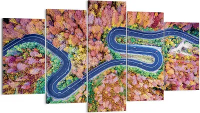 Produktbild von Bild auf Leinwand - Leinwandbild - 5 Teile - Kurvenreich Weg Wald - 160x85cm - Wand Bild - Wanddeko - Wandbilder - Leinwanddruck - Bilder - Wanddekoration - Leinwand bilder - Wandbild - EA160x85-4291