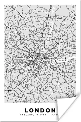 Produktbild von MuchoWow® Poster London - Stadtplan - Schwarz und Weiß - Karte 40x60 cm - Plakate für die Wand - Poster Babyzimmer