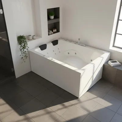 Produktbild von Caribia LUXUS Whirlpool Badewanne Dynasty XL Premium / 180x130 - 28 Massagedüsen, Wasserfall, 2x große LED, Bluetooth & Radio und Touchpanel