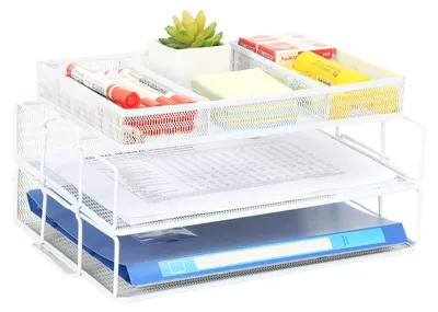 Immagine prodotto di Sgabello da scrivania a 2 ripiani con portapenne - Bianco