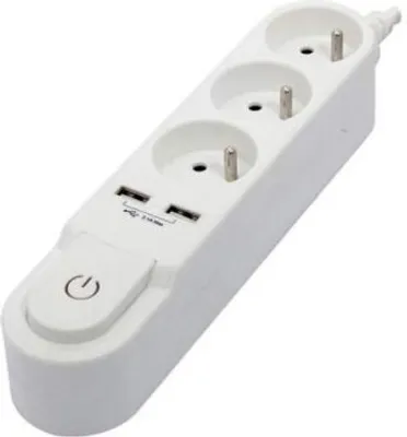 Immagine prodotto di Multipresa con interruttore, 3 prese da 16 A, 2 porte USB da 2 A, cavo da 1,5 m, bianco