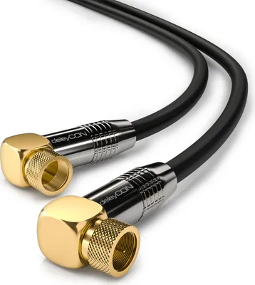 Produktbild von deleyCON 1,5m SAT Antennenkabel HDTV Satellitenkabel Koaxialkabel 2x Gewinkelt - F-Stecker (90° Grad) zu F-Stecker (90° Grad) - Metallstecker - Schwarz