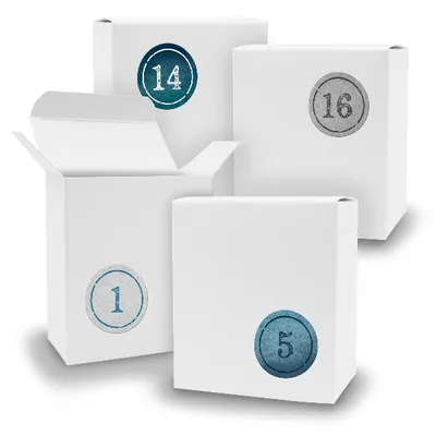 Produktbild von Adventskalender zum Füllen 24x Quader WEISS + Sticker V07 Z01