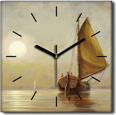 Produktbild von Coloray Uhr auf Leinwand 30x30 cm Wand Uhr Dekoration Wohnzimmer Segeltuch schwarze Hände -Meer-Ozeanboot.