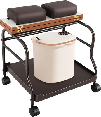 Zdjęcie produktu dla Wózek SPA do kąpieli stóp - Wózek do pedicure - Z kółkami - Schowek - Podnóżek - Nośność 18 kg - Wymagany montaż - Czarny