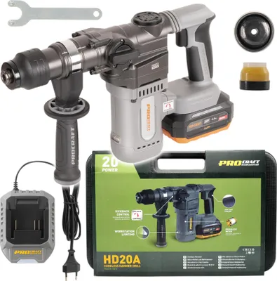 Produktbild von Procraft Industrial HD20A Akku Bohrhammer 20 V 3,8 J Brushless + 1x Akku 4,0 Ah + Ladegerät + Koffer