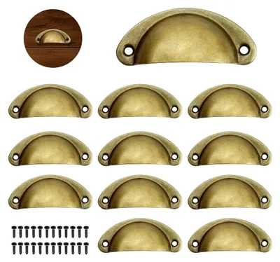 Produktbild von 12 Stück Vintage Möbelgriffe 81x34mm mit 24 Schrauben für Schubladen und Schränke im Retro-Stil