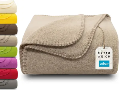 Produktbild von ZOLLNER Kuscheldecke in Sand - weiche Couchdecke 130x170 cm mit Kettelrand Polyester waschbar bis 95°C – Hotelqualität ®